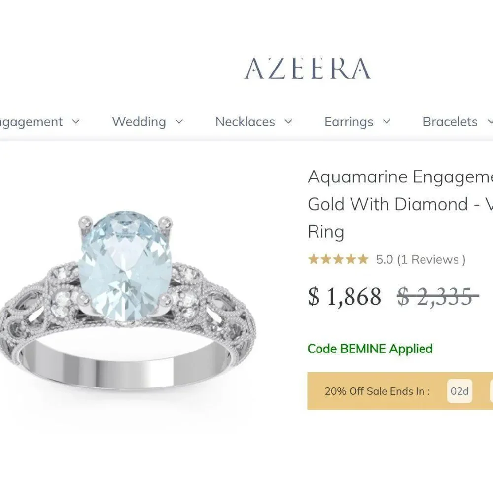 10K White Gold -Art Deco -Aquamarine & Diamond Ring -Sz 7- Filigree Ring- 2.8g